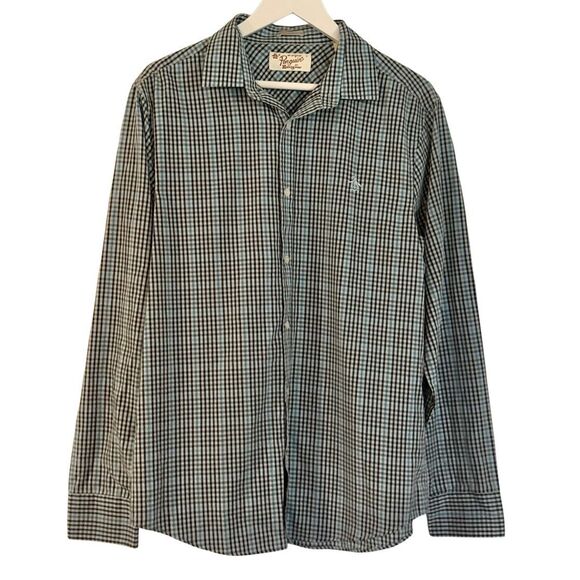 Penguin heritage slim fit turquoise plaid button down large - Picture 1 of 11